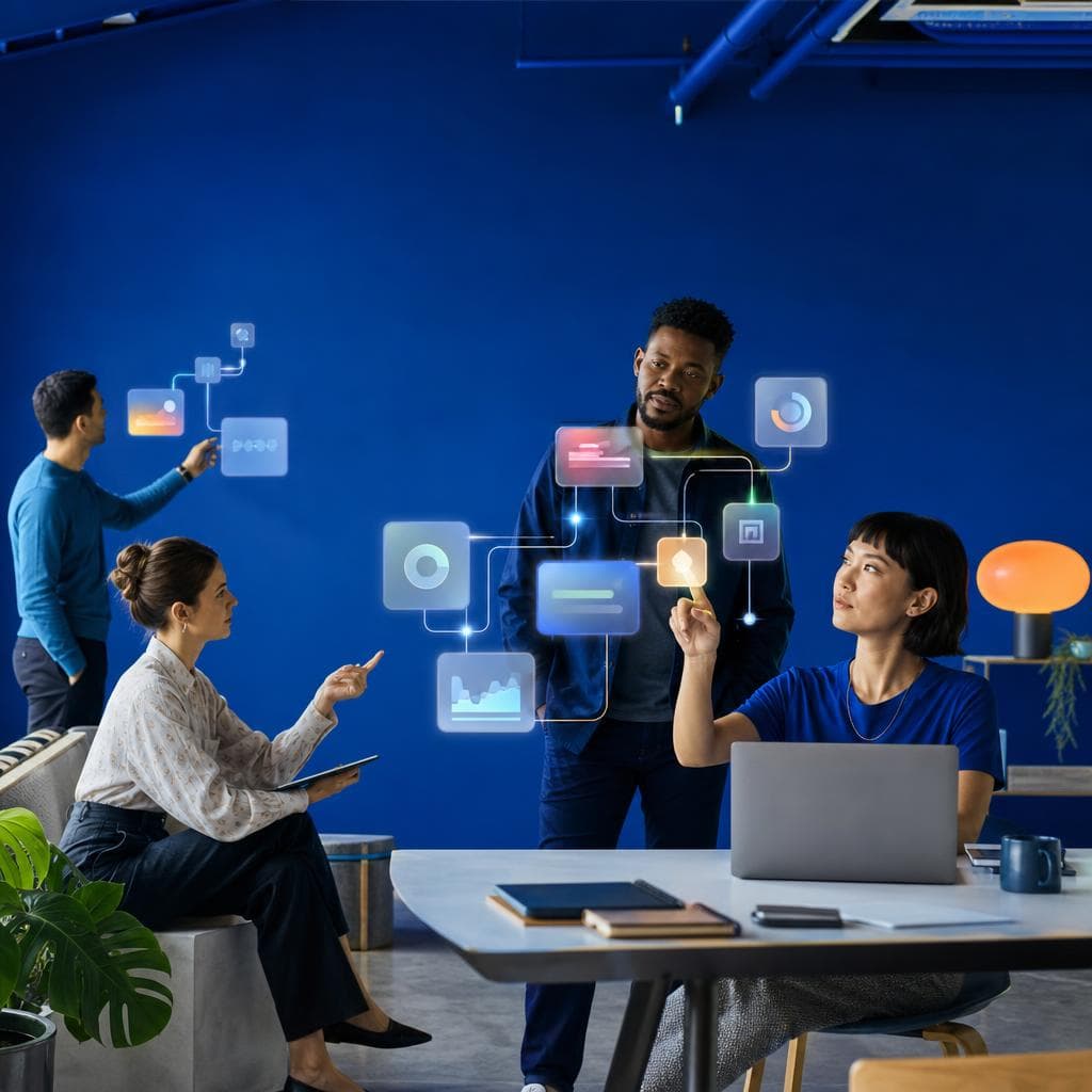 A team working with connected AI workflows