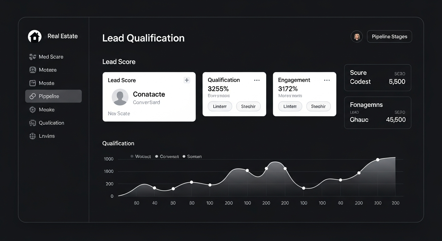 AI Real Estate Agent dashboard showing lead qualification scores, contact pipeline, and automated response metrics