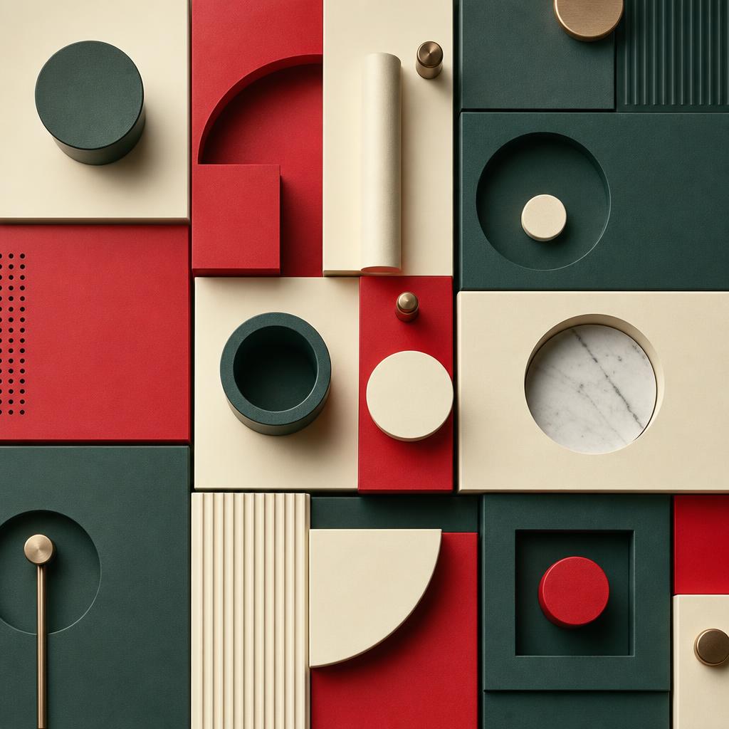 Red, cream and green modular blocks interlocking