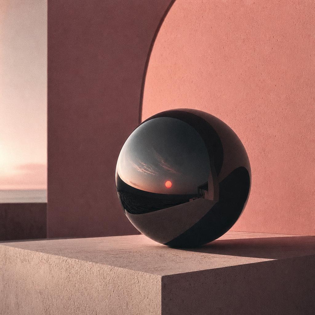 A mirror orb reflecting a crimson sun