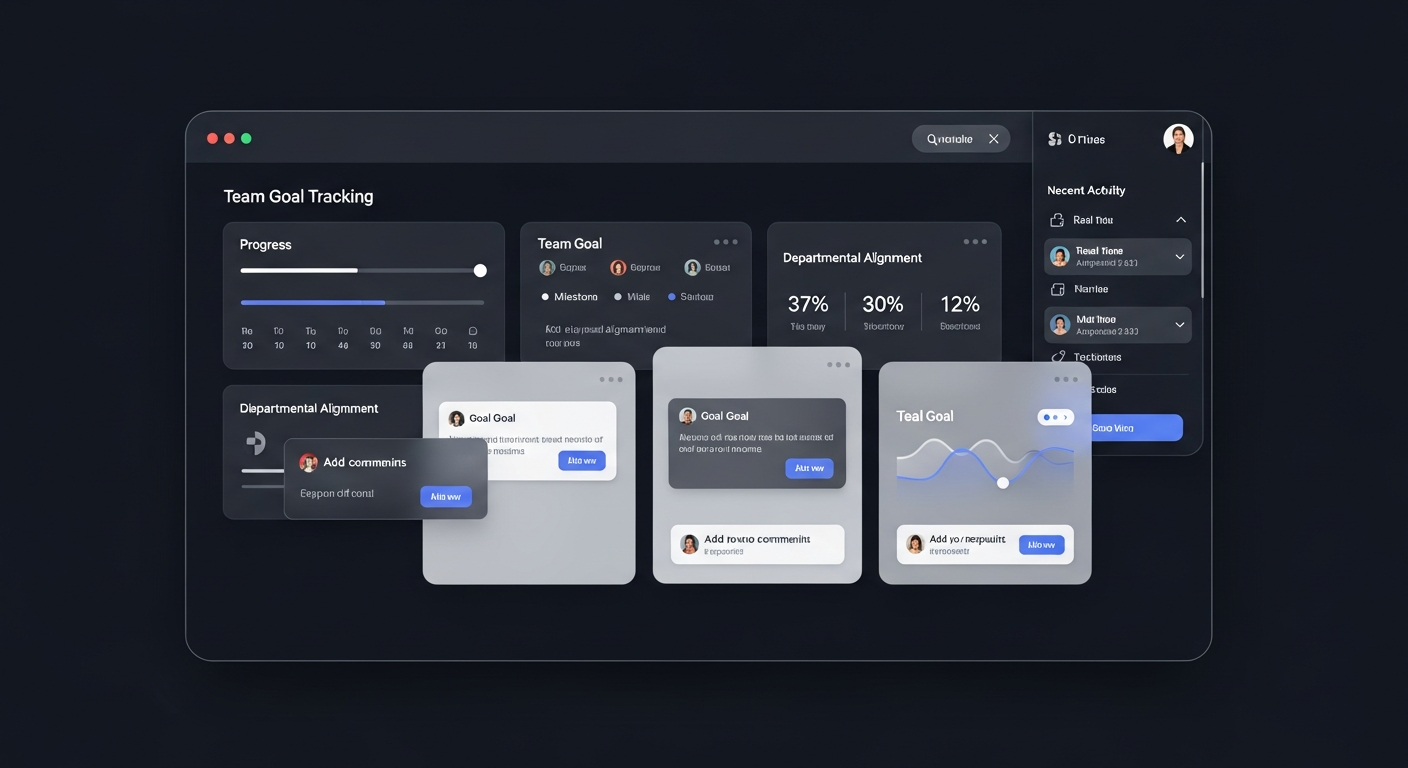 Team collaboration platform showing goal tracking and departmental alignment
