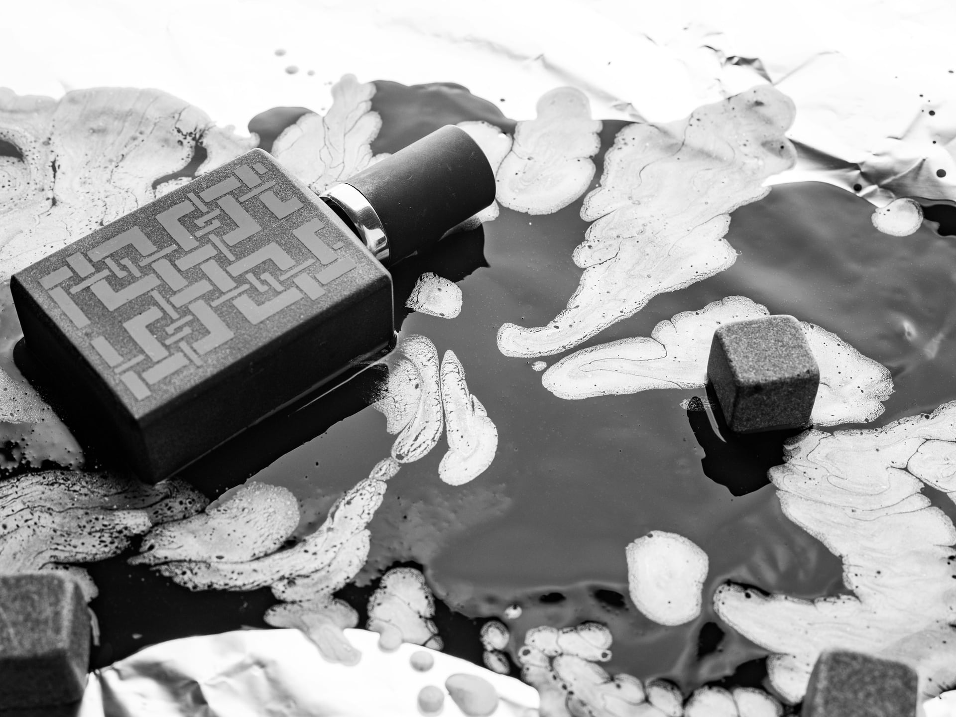Monochrome editorial material study used to frame brand and launch craft